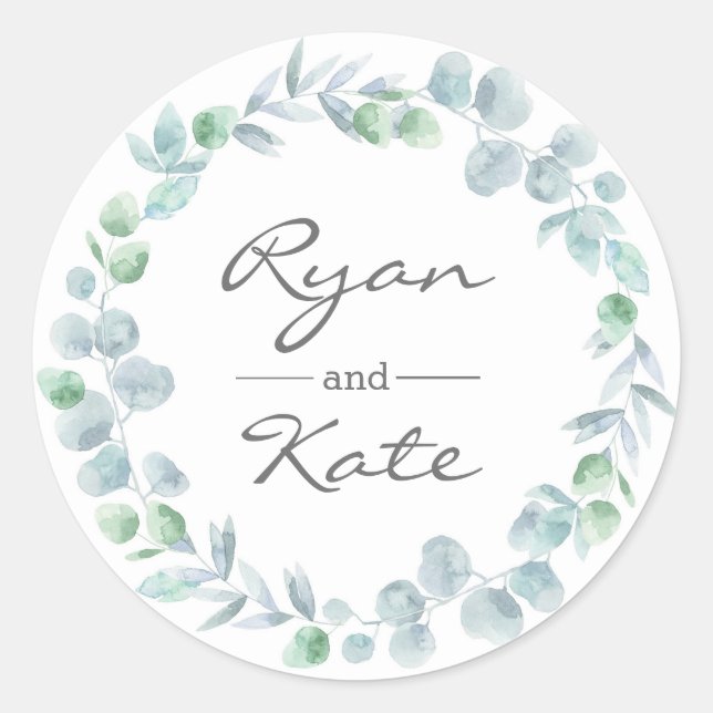 Personalised Eucalyptus garden Weddings stickers (Front)