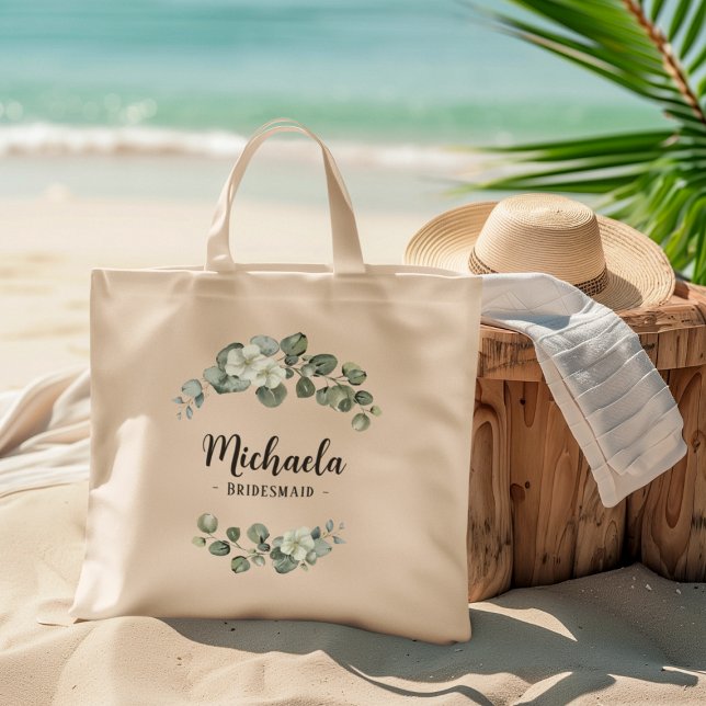 Personalised Eucalyptus Greenery Bridesmaid favou Tote Bag (Add name and text to personalize)