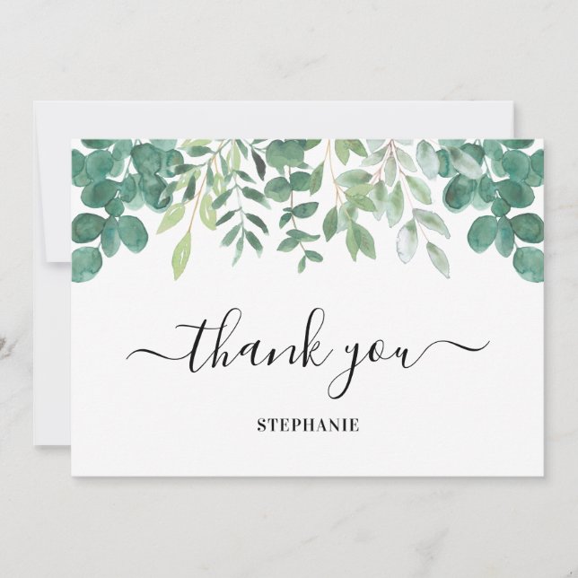 Personalised Eucalyptus Greenery Thank You Card (Front)
