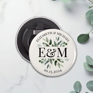 Personalised Eucalyptus Greenery Wedding Button Bottle Opener