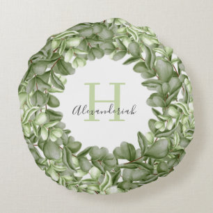 personalised eucalyptus greenery wreath round cushion