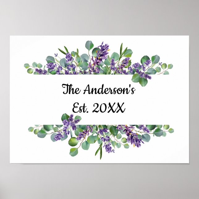 Personalised Eucalyptus Lavender Greenery Wedding Poster (Front)