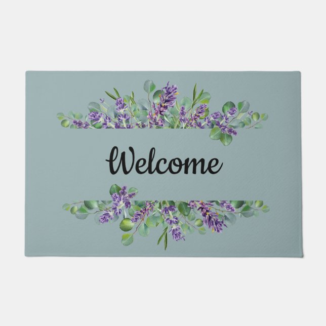 Personalised Eucalyptus Lavender Purple Greenery Doormat (Front)