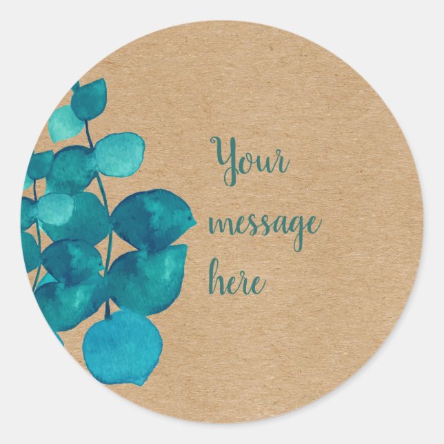 Personalised Eucalyptus Leaves Rustic Classic Round Sticker (Front)