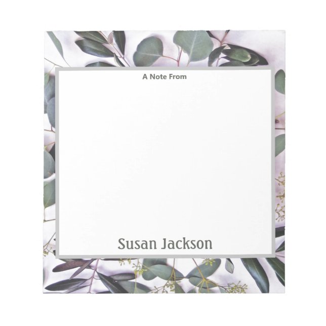 Personalised Eucalyptus Sage and Grey Notepad (Front)