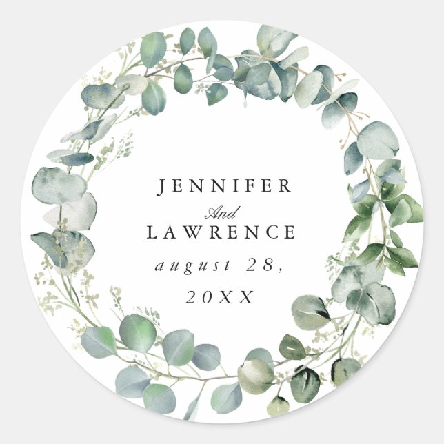 Personalised Eucalyptus Wedding Stickers (Front)