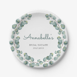 Personalised Eucalyptus Wreath Bridal Shower Paper Plate