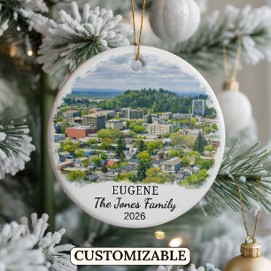 Personalised Eugene Ornament, Custom Oregon Ceramic Tree Decoration