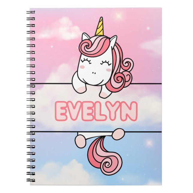 Personalised Evelyn Unicorn Girlie Notebook (Front)
