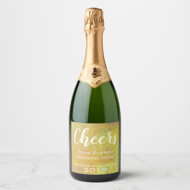 Personalised Event Golden Marbled Art Sparkling Wine Label (Front)