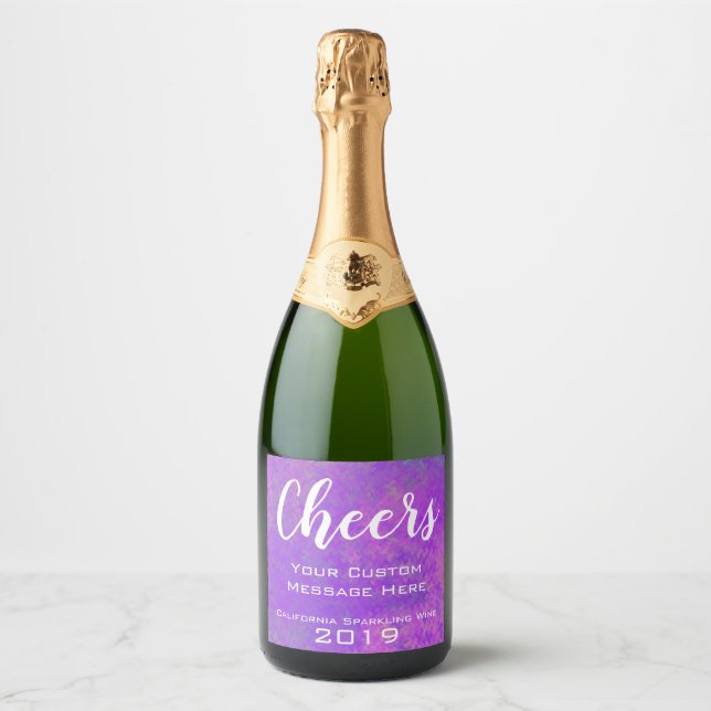 Personalised Event Violet Marbled Art Sparkling Wine Label (Front)