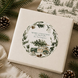 Personalised Evergreen Wreath Christmas Sticker