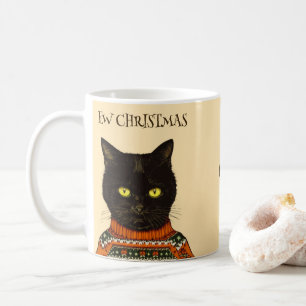 Personalised Ew Christmas Angry Bored Black Cat Coffee Mug