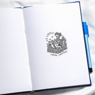 Personalised Ex Libris Skull Bookplate Rubber Stamp