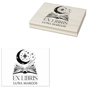 Personalised Ex Libris with a Book and Stars Rubber Stamp
