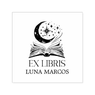 Personalised Ex Libris with a Book and Stars Self-inking Stamp