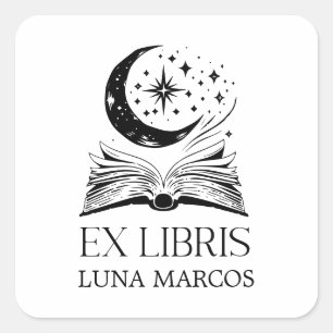 Personalised Ex Libris with a Book and Stars Square Sticker