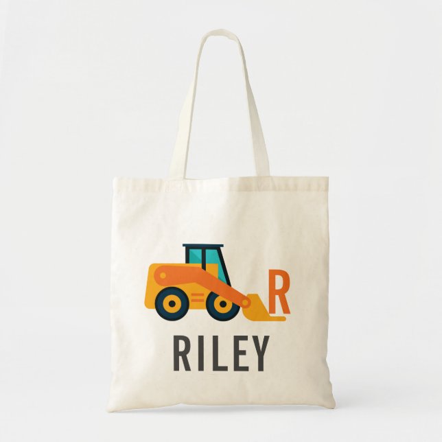 Personalised Excavator Construction Kids Tote Bags (Front)
