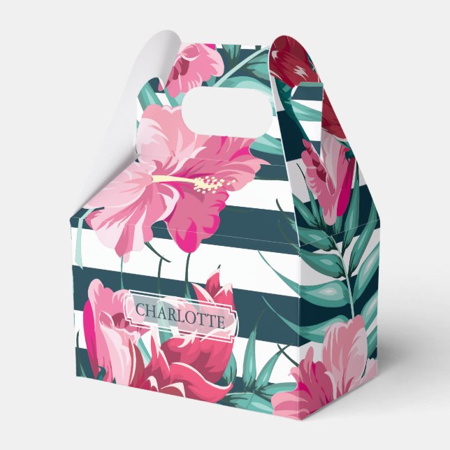 Personalised Exotic Summer Floral striped Favour Box (Front Side)