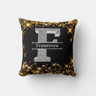 Personalised F Initial Silver Monogram Your Name Cushion