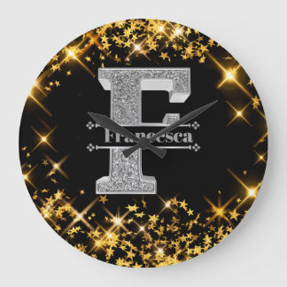 Personalised F Initial Silver Monogram Your Name Large Clock