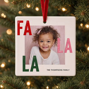 Personalised Fa La La Family Photo Christmas Ceramic Ornament