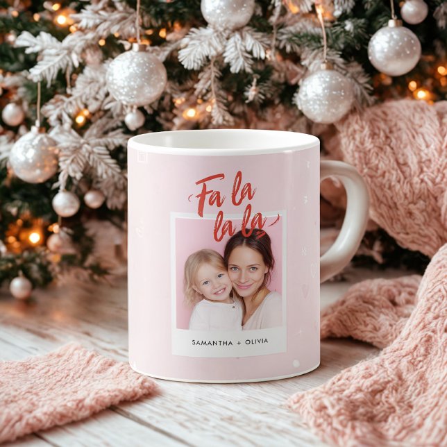 Personalised Fa La La La Pink Christmas Photo Coffee Mug (Creator Uploaded)