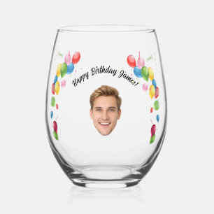 Personalised Face 20th 30th 40th 50th 60 Birthday Stemless Wine Glass