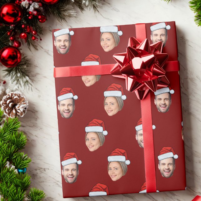Personalised Face 2 Photo Santa Hat Christmas Gift Wrapping Paper (Creator Uploaded)