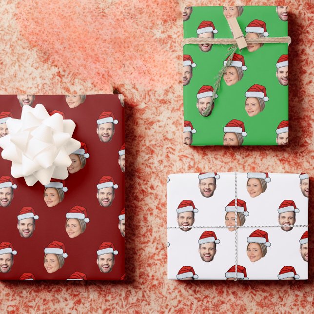 Personalised Face 2 Photo Santa Hat Christmas Gift Wrapping Paper Sheet (Creator Uploaded)