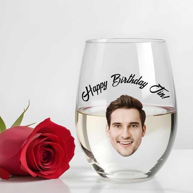 Personalised Face 30th 40th 50th 60 Birthday Gifts Stemless Wine Glass (Creator Uploaded)