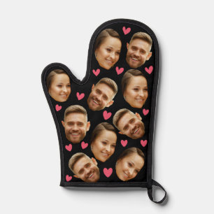 Personalised Face Custom Photo Heart Couple Black Oven Mitt