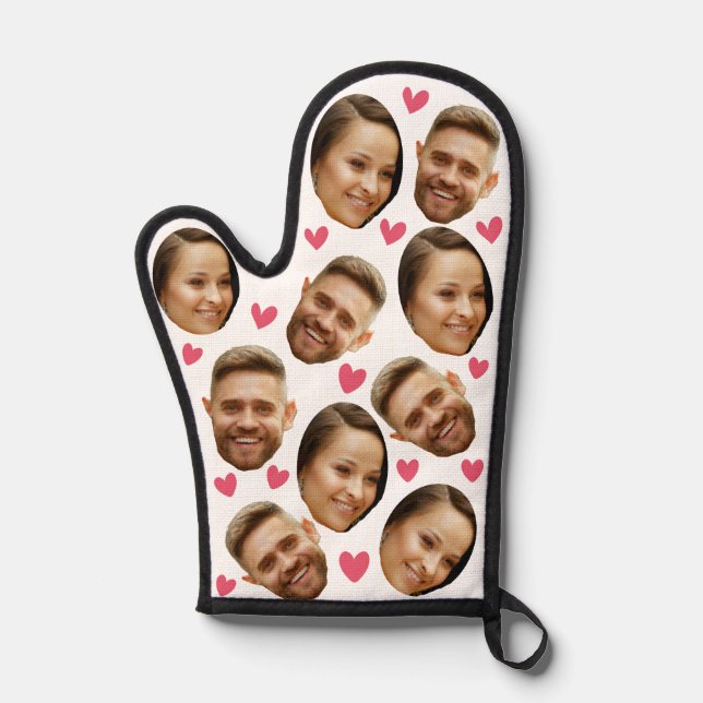 Personalised Face Custom Photo With Heart Couple Oven Mitt (Front)
