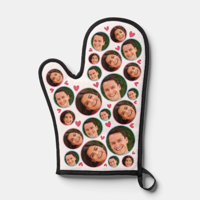 Personalised Face Custom Photo With Heart Couple Oven Mitt (Front)