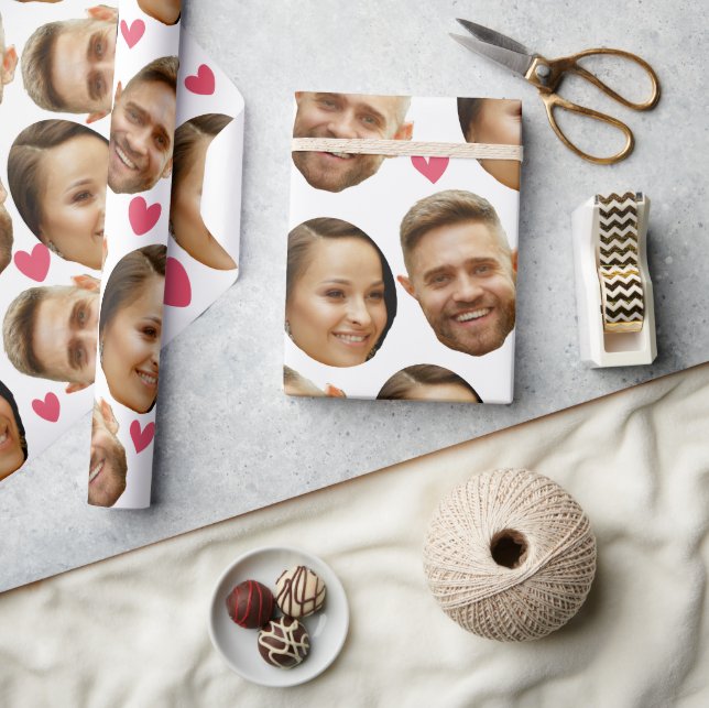 Personalised Face Custom Photo With Heart Couple Wrapping Paper (Crafts)
