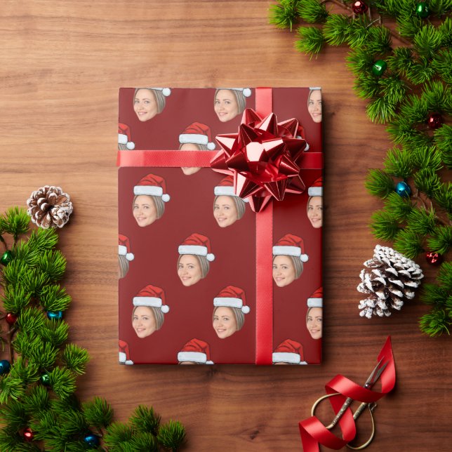 Personalised Face Gift Wrap, Santa Hat Christmas Wrapping Paper (Holiday Gift)