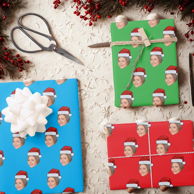 Personalised Face Gift Wrap, Santa Hat Christmas Wrapping Paper Sheet (Creator Uploaded)
