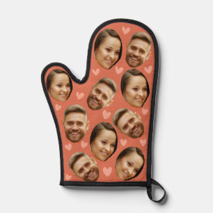Personalised Face Photo Heart Couple Terracotta Oven Mitt