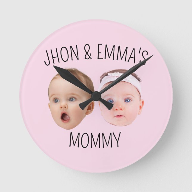Personalised Face Photo Kids, Mother's Day Gift Round Clock (Front)
