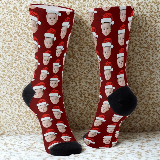 Personalised Face Photo Santa Hat Funny Christmas Socks (Creator Uploaded)