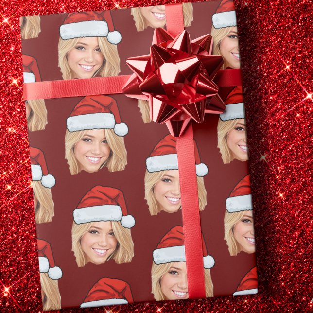 Personalised Face Photo Santa Hat Funny Christmas Wrapping Paper (Creator Uploaded)