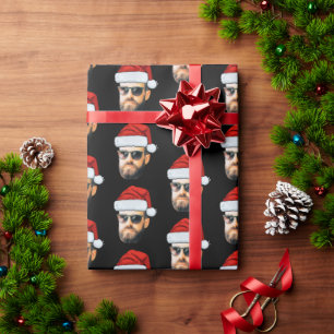 Personalised Face Santa Hat Gift Wrap, Funny Face Wrapping Paper