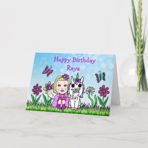 Personalised Fairy and Unicorn  Happy Birthday Card