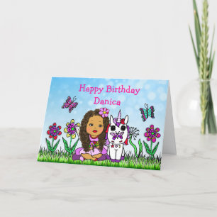 Personalised Fairy and Unicorn Happy Birthday Card
