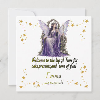 Personalised Fairy Angel 7th Birthday Party Napkin Invitation