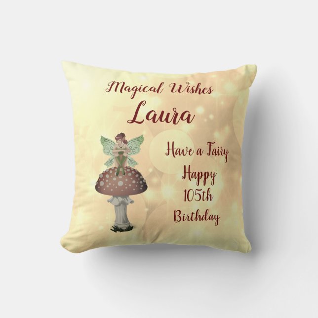 Personalised Fairy design Happy 105th Birthday Cushion (Front)
