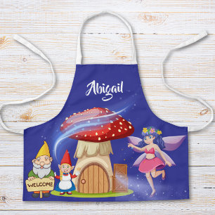 Personalised Fairy & Gnome Kids Apron Indigo