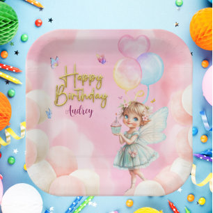 Personalised Fairy Party Paper Plate – Pink & Blue