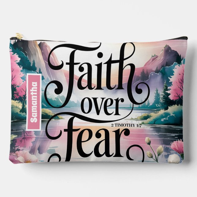 Personalised Faith Over Fear Christian Women Accessory Pouch (Front)