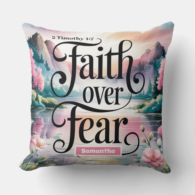 Personalised Faith Over Fear Christian Women Cushion (Front)